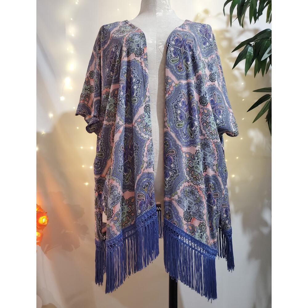 Victoria's Secret Swim Paisley Fringe Kimono Coverup Womens Size M/L Hippie Boho - Picture 3 of 11